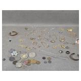 Lot of Costume Jewelry, Coins & Sterling Necklace