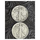 2 SILVER 1935 WALKING LIBERTY HALF DOLLAR COINS
