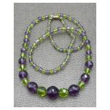 Lavender & Green Cut Crystal Beads France Ca 1915