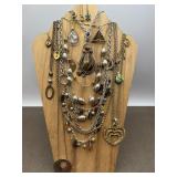 Silver Gold Tones & Brown Green Costume Jewelry