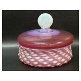 Czech-made Cranberry Opalescent Hobnail Dish