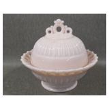 Pink Milk Glass Covered Compote