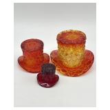 PAIR OF VINTAGE FENTON DAISY & BUTTON AMBERINA