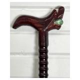 FOO THEMED WOOD CANE WALKING STICK W/ MARBLE IN