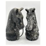 PAIR VINTAGE HORSE HEAD HITCHING POST TOPPERS