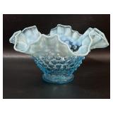 Fenton Blue Opalescent Hobnail Bowl w/ Ruffled
