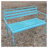 TURQUOISE METAL GARDEN BENCH 31" TALL BACK 17"