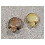 Two Signed Green Stone Carved Turtles- Chinese