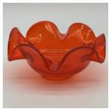 Mid Century Handblown Persimmon Orange Dish