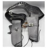LEATHER TOOLED WESTERN FLORAL DOUBLE HOLSTER BELT