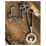 Sterling Silver Irish Claddagh Necklace. Pendant