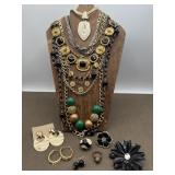 Black, Green & Gold Tone Costume Jewelry Set