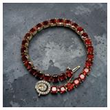 Garnet Line Bracelet w/ Diamond Clasp 14K Yellow