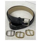BLACK LEATHER MONEY BELT W/ EXTRA BUCKLES 48 IN.