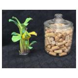 Wood Carved Decorator Tree & Jar of Wine Corks