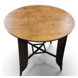 Vtg Tiger Oak Table W Wicker Base