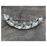 Vintage Crescent Half Moon Rhinestones Brooch Pin