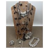 Black, Rhinestones & Avon Costume Jewelry Set