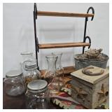 Western Decor Lot w/ Horseshoe Shelf & Jars