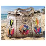 Mexico Colorful Hand Woven Straw Basket Bag Tote