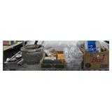 CONTENTS OF SHELF: CRAFTS, SEWING, BAG ON WHEELS