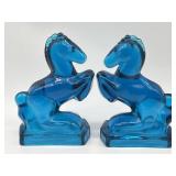 PAIR VINTAGE L.E. SMITH AQUA BLUE GLASS REARING