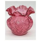 Vintage Fenton Diamond Optic Cranberry Vase w/
