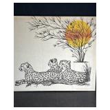 VINTAGE MCM FABRIC WALL ART 3 CHEETAHS IN THE SUN