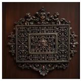 Antique Bronze Openwork Wall Rack with Green Man