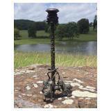 Atq Bronze Figural Lion / Goat Head Candlestick