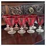 8 Ruby Red Footed Water Glasses