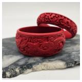 Red Faux Carved Cinnabar Bracelet Pair