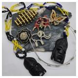 Tropical Motif Brooches & Mask Necklaces