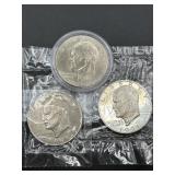 3 EISENHOWER DOLLAR COINS 1971S SILVER CLAD, 1971