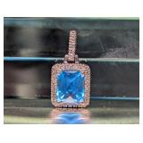 14K White Gold Blue Topaz & White Sapphire Halo