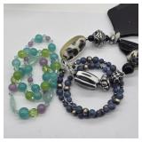 LAPIS LAZULI & SILVER BEADED BRACELET, 3- MULTI