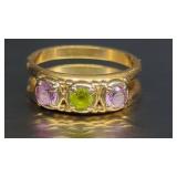 14K Yellow Gold Multi Gemstone Double Band Ring ,