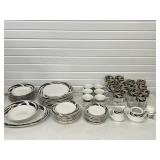 BLACK & FLORAL CHINA DINNERWARE W/ GLASSES, WINE