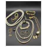 FAUX PEARLS & GOLD TONED FASHION JEWELRY