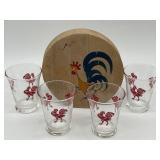 SET 4 VINTAGE LIBBY RED ROOSTER DOUBLE SHOT