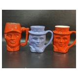 3 Frankoma Pottery Face Mugs : 2 Uncle Sam & 1