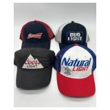 4 NOS BEER BASEBALL CAPS STILL W/ TAGS