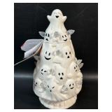 Pre-Lit Ceramic Ghost Halloween Tree, Retro Style