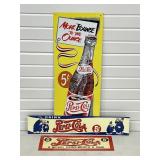 3 Metal Pepsi Cola Advertising Signs , Modern -