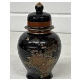 VINTAGE BLACK FLORAL & BIRDS SMALL GINGER JAR