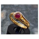 22K Gold Cabochon Ruby (?) & Diamond