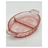 VINTAGE PINK DEPRESSION GLASS DIVIDED RELISH DISH