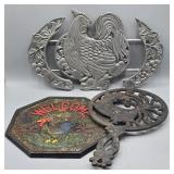 LENOX ROOSTER TRIVET, CAST IRON ROOSTER TRIVET &