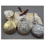 3 Pocket Watches & Enamel Eagle Pin