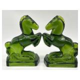 PAIR VINTAGE L.E. SMITH EMERALD GREEN GLASS